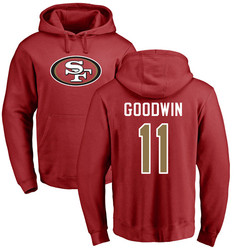 Men San Francisco 49ers Red Marquise Goodwin Name and Number Logo #11 Pullover NFL Hoodie Sweatshirts->san francisco 49ers->NFL Jersey